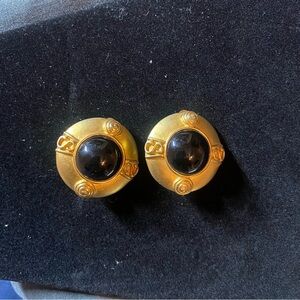 Vintage Gold and Black Button Clip on earrings